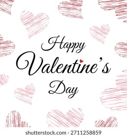 Vector Happy Valentine's Day Text With Hand Drawn Hearts