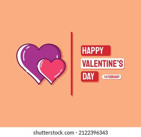 vector happy valentine's day with two hearts concept. vector illustration. February 14th. Valentine's Day. can be used for backgrounds, wallpapers, and invitation cards