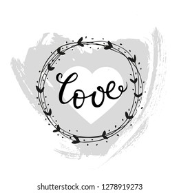 Vector Happy Valentines Day Vintage Card With Lettering Love. Isolated on white background - Vector EPS 10