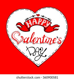 Vector Happy Valentines Day Vintage Card With Lettering.