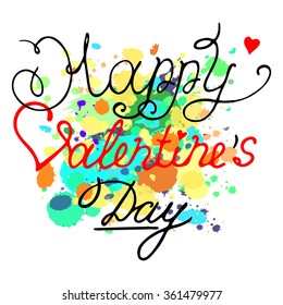 Vector Happy Valentines Day Vintage Card With Lettering.