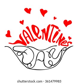 Vector Happy Valentines Day Vintage Card With Lettering.