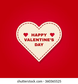 vector Happy Valentine's Day, white heart with text and two hearts isolated on red background