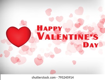 Vector Happy Valentines Day white background with red hearts