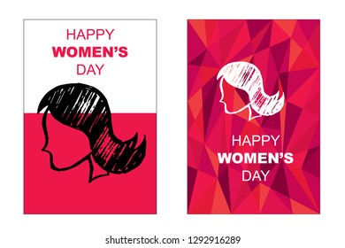 Vector Happy Women's Day Card and Poster of Female Head. Flat, Icon, Sign, Symbol, Object, Graphic Design, Element, Illustration for Print.