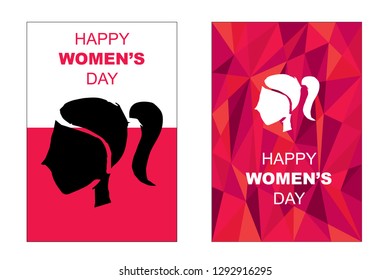 Vector Happy Women's Day Card and Poster of Female Head. Flat, Icon, Sign, Symbol, Object, Graphic Design, Element, Illustration for Print.