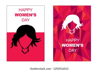 Vector Happy Women's Day Card and Poster of Female Head. Flat, Icon, Sign, Symbol, Object, Graphic Design, Element, Illustration for Print.