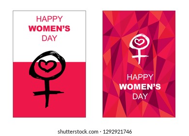 Vector Happy Women's Day Card and Poster of Female Gender. Flat, Icon, Sign, Symbol, Object, Graphic Design, Element, Illustration for Print.