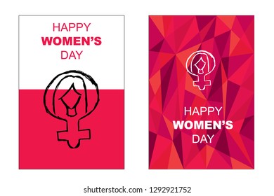 Vector Happy Women's Day Card and Poster of Female Gender. Flat, Icon, Sign, Symbol, Object, Graphic Design, Element, Illustration for Print.