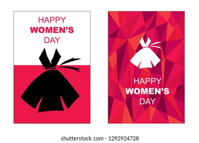 Vector Happy Women's Day Card and Poster of Woman Fashion Dress. Flat, Icon, Sign, Symbol, Object, Graphic Design, Element, Illustration for Print.