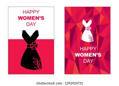 Vector Happy Women's Day Card and Poster of Woman Fashion Dress. Flat, Icon, Sign, Symbol, Object, Graphic Design, Element, Illustration for Print.