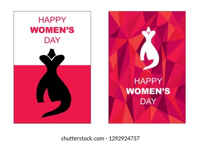 Vector Happy Women's Day Card and Poster of Woman Fashion Dress. Flat, Icon, Sign, Symbol, Object, Graphic Design, Element, Illustration for Print.