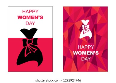 Vector Happy Women's Day Card and Poster of Woman Fashion Dress. Flat, Icon, Sign, Symbol, Object, Graphic Design, Element, Illustration for Print.