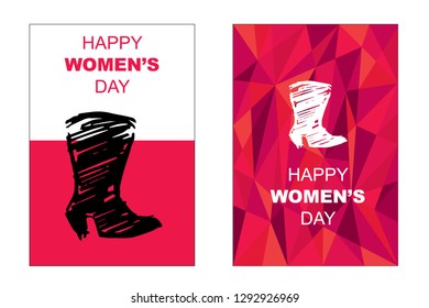 Vector Happy Women's Day Card and Poster of Shoes Heels. Flat, Icon, Sign, Symbol, Object, Graphic Design, Element, Illustration for Print.