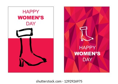 Vector Happy Women's Day Card and Poster of Shoes Heels. Flat, Icon, Sign, Symbol, Object, Graphic Design, Element, Illustration for Print.