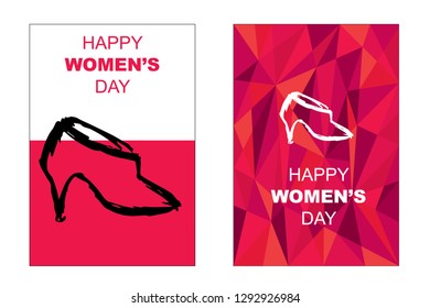 Vector Happy Women's Day Card and Poster of Shoes Heels. Flat, Icon, Sign, Symbol, Object, Graphic Design, Element, Illustration for Print.