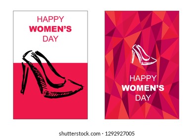 Vector Happy Women's Day Card and Poster of Shoes Heels. Flat, Icon, Sign, Symbol, Object, Graphic Design, Element, Illustration for Print.