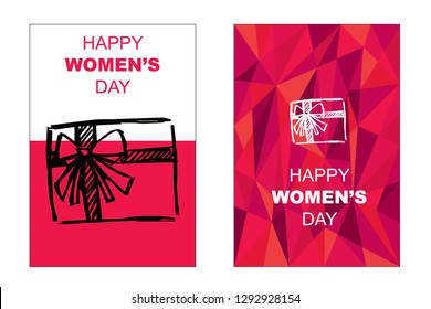 Vector Happy Women's Day Card and Poster of Gift Box. Flat, Icon, Sign, Symbol, Object, Graphic Design, Element, Illustration for Print.