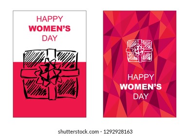 Vector Happy Women's Day Card and Poster of Gift Box. Flat, Icon, Sign, Symbol, Object, Graphic Design, Element, Illustration for Print.