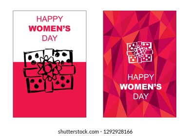 Vector Happy Women's Day Card and Poster of Gift Box. Flat, Icon, Sign, Symbol, Object, Graphic Design, Element, Illustration for Print.