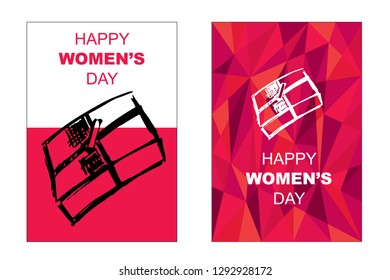 Vector Happy Women's Day Card and Poster of Gift Box. Flat, Icon, Sign, Symbol, Object, Graphic Design, Element, Illustration for Print.