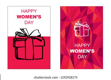 Vector Happy Women's Day Card and Poster of Gift Box. Flat, Icon, Sign, Symbol, Object, Graphic Design, Element, Illustration for Print.