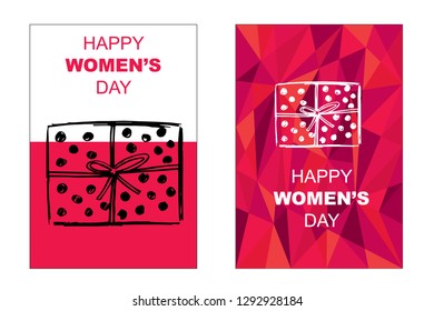 Vector Happy Women's Day Card and Poster of Gift Box. Flat, Icon, Sign, Symbol, Object, Graphic Design, Element, Illustration for Print.