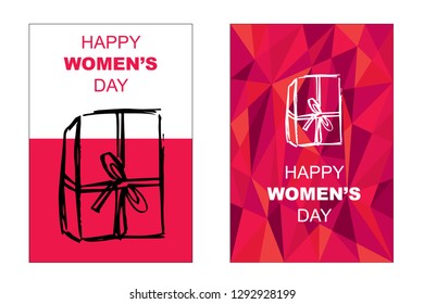 Vector Happy Women's Day Card and Poster of Gift Box. Flat, Icon, Sign, Symbol, Object, Graphic Design, Element, Illustration for Print.