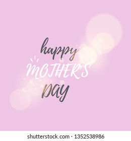 Vector Happy Women's Day greeting card. Hand written white and grey calligraphy on pink background with bokeh effect 