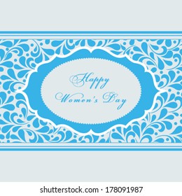 Vector Happy Women's Day greeting card with floral decorated text 8 March. 