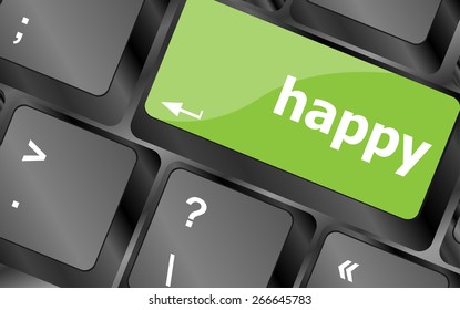 vector happy word on computer pc keyboard key