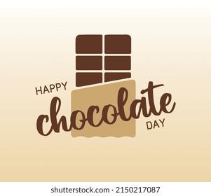 Día Mundial del Chocolate Feliz Vector. Texto escrito a mano, caligrafía. Ilustración de barra de chocolate. Para prensa, tarjeta, afiche, medios sociales.