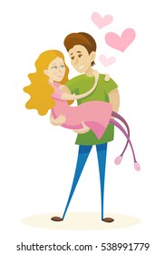 Vector happy young couple in love valentines day cartoon characters