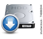 Vector hard disk drive icon with download sign