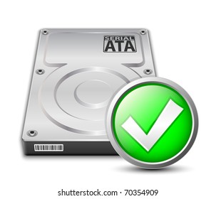 Vector hard disk drive icon with OK sign