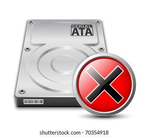 Vector hard disk drive icon with BREAKDOWN sign