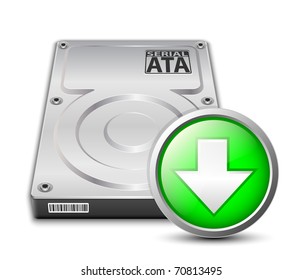 Vector hard disk drive icon with download sign