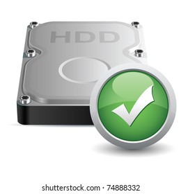 Vector hard disk drive icon with OK sign