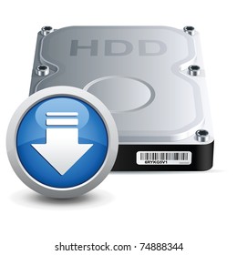 Vector hard disk drive icon with download sign