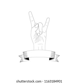 Vector Hard Rock Blank Logo Template, Hand and Banner, Vintage Style, Isolated on White Background Illustration.