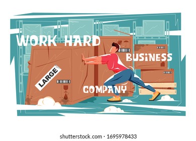 vector of hard working people, logistics warehouse illustration, business company. boxes. cartoon