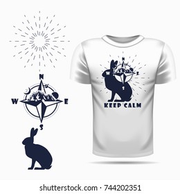 Vector hare silhouette view side for retro logos, emblems, badges, labels template vintage design element. Isolated on t-shirt blank