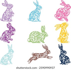 Vector hares rabbits change colors