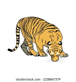 A vector of "Harimau Malaya" or Malayan Tiger bowing on white background.