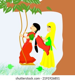 Vector Of Hariyali Teej Festival In India.