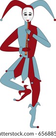 vector harlequin with a pipe dancing