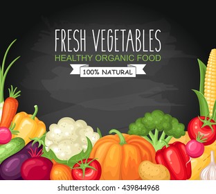 Vector harvest illustration with fresh organic vegetables on chalkboard background