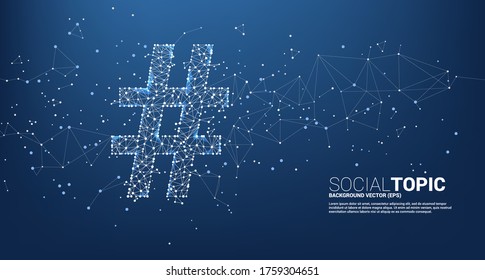 etiqueta hash vectorial de la línea de conexión de punto polígono con icono. concepto de fondo para temas sociales y noticias.