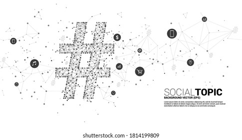 vector Hash tag from dot connect line polygon with icon. background concept for social topic and news.