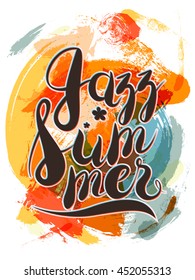 Vector Hashtag Jazz Summer Lettering on Spot Background, orange and red